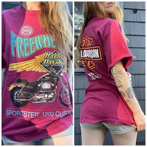 Vintage 90s Harley Davidson T Shirt Freewheelin Sportster 1200 Custom 1996 USA